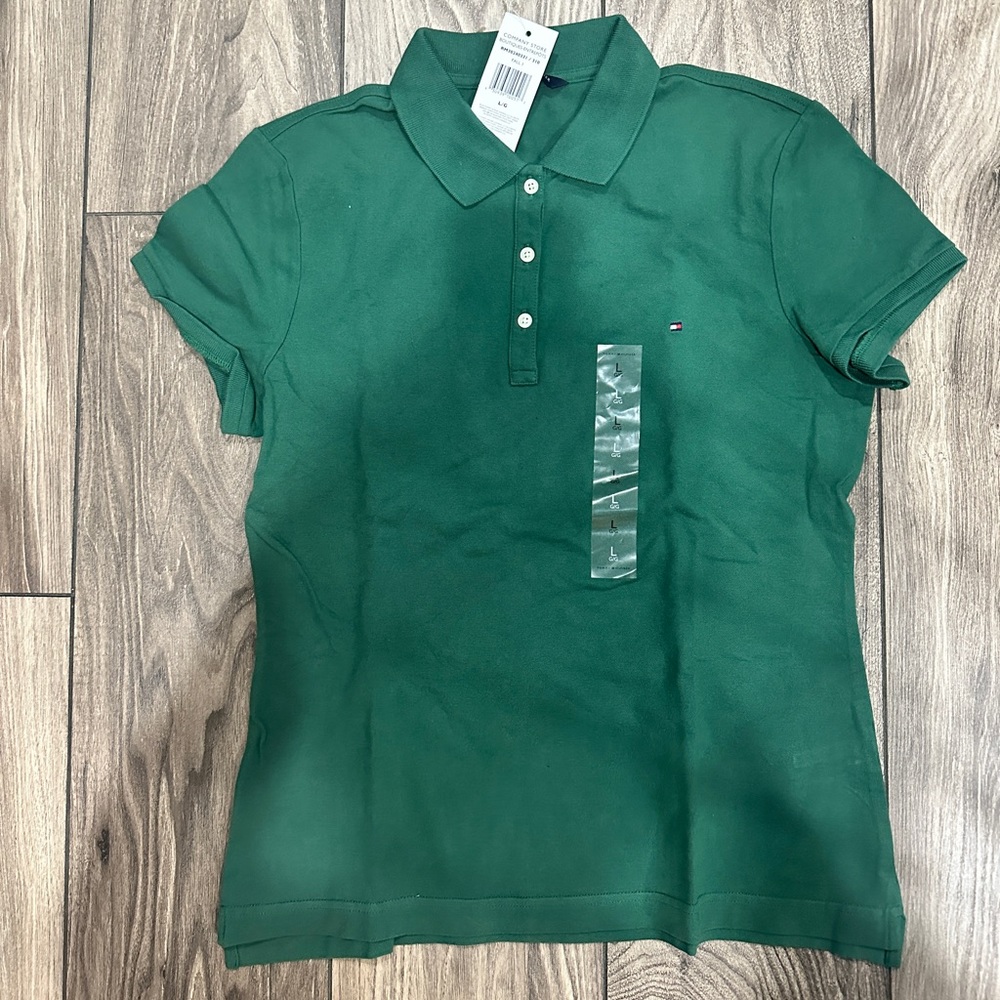 Tommy Hilfiger women polo top large green NEW WITH TAG